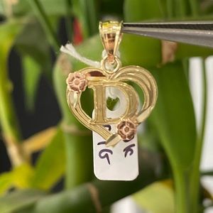 10K Yellow Gold Initial "D" Heart Pendant